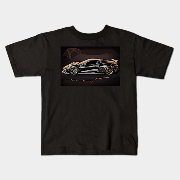 corvette c8 z06-black Kids T-Shirt by PixelPusherArt